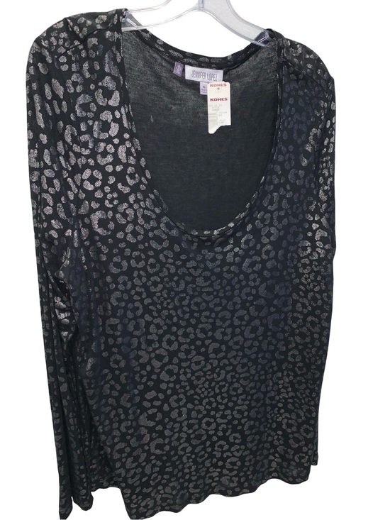 Jennifer Lopez Tops - Jennifer Lopez Shimmering Silver Foil Leopard Print Top Size XL NWT